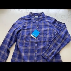 NWT Columbia Piper Ridge Button Front Plaid Long Sleeve Shirt Small Purple